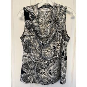 Jones Studio Separates Royal Blue, Blacl, White& Gold Sleeveless Blouse, Size M